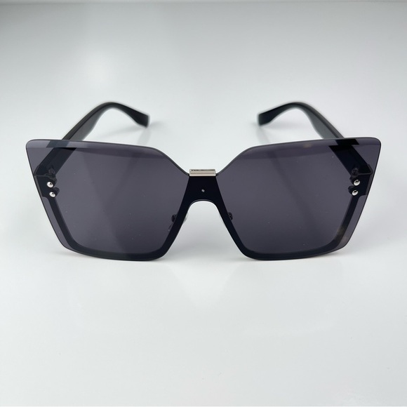 2/$25 SALE Women’s Fashion Square Rimless Sunglasses Black Silver Black lenses - Picture 1 of 6